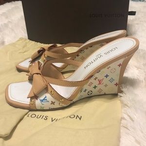 Louis Vuitton Multi-Color Monogram Wedge Bow Sz 41